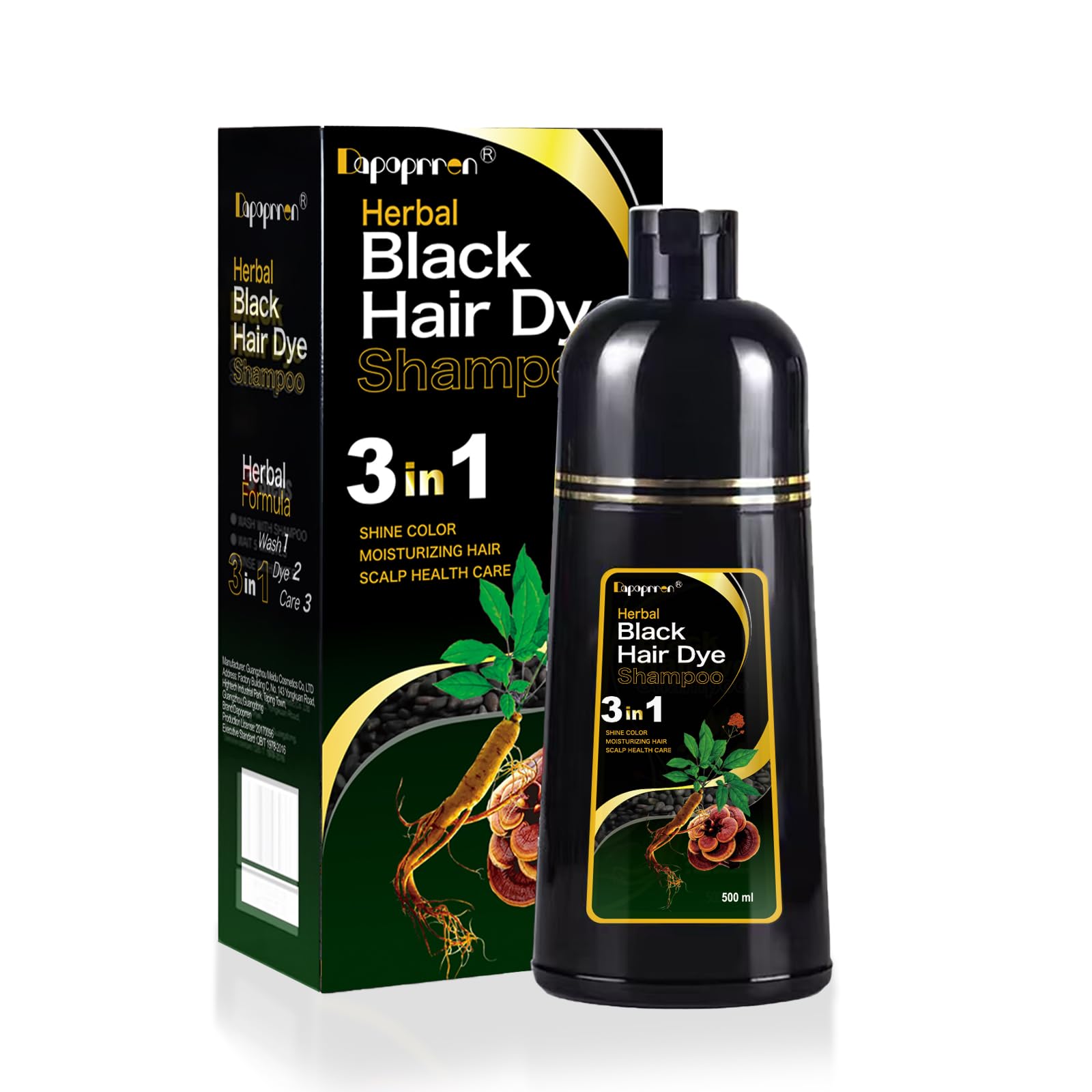 Amazon.com : Dapoprren Black Hair Dye Shampoo 3 in 1, Natural Dye